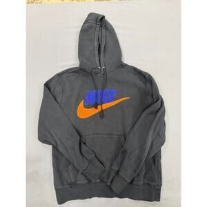 Nike Men's Club Fleece Pullover Hoodie Black Orange Size M Fuzzy Spell Out Logo